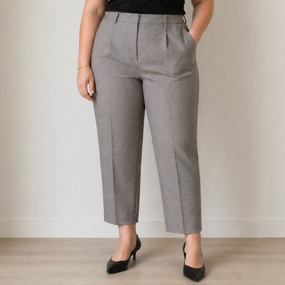Nine West Womens Grey Houndstooth Pleated Straight Leg Crop Dress Pants Size‎ 16